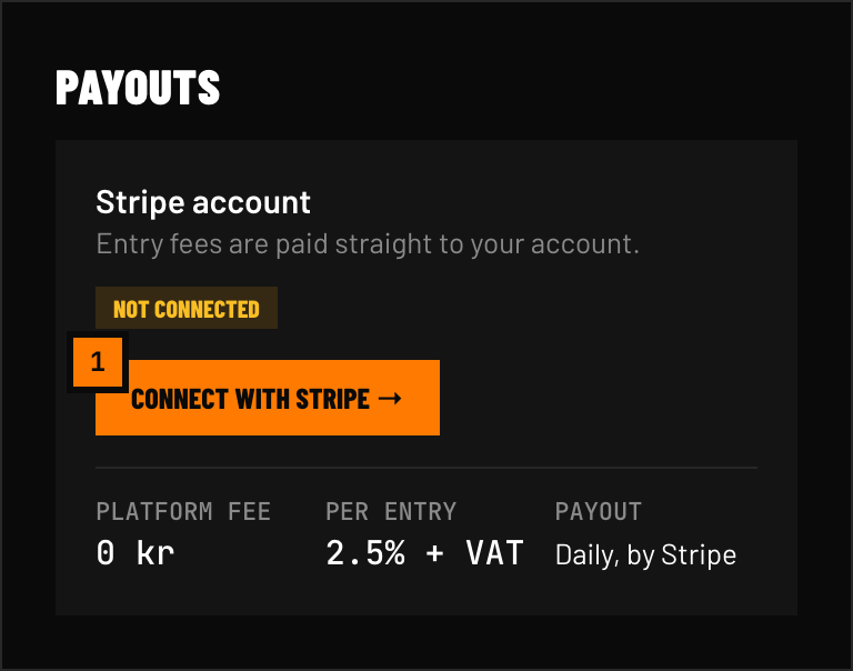 Payments & fees page showing the Connect with Stripe button